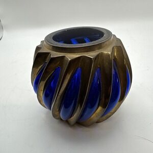 Vintage Brass Caged Votive Candle Holder Glass